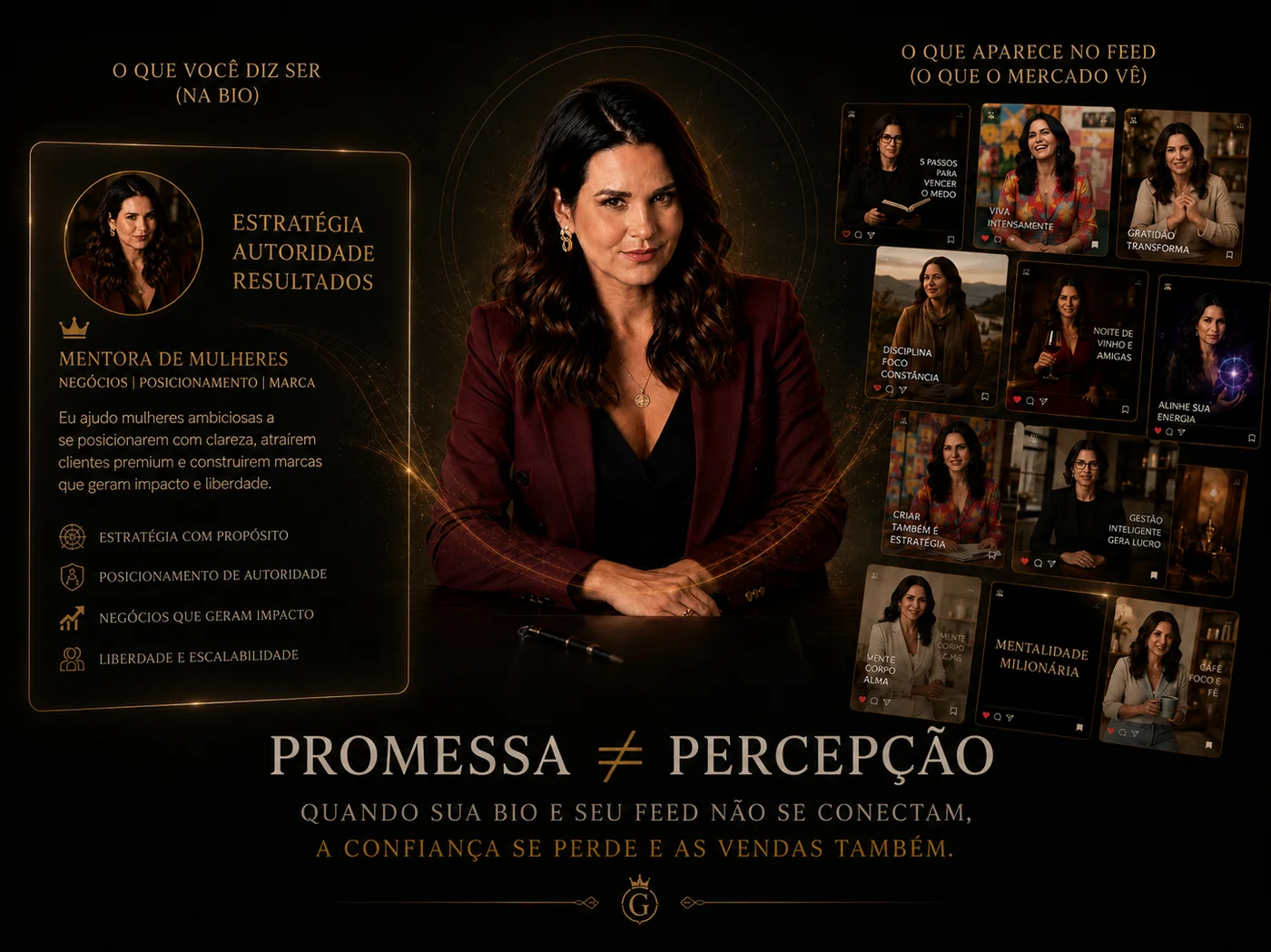 Promessa diferente de percepção: o que você diz na bio versus o que o mercado vê no feed