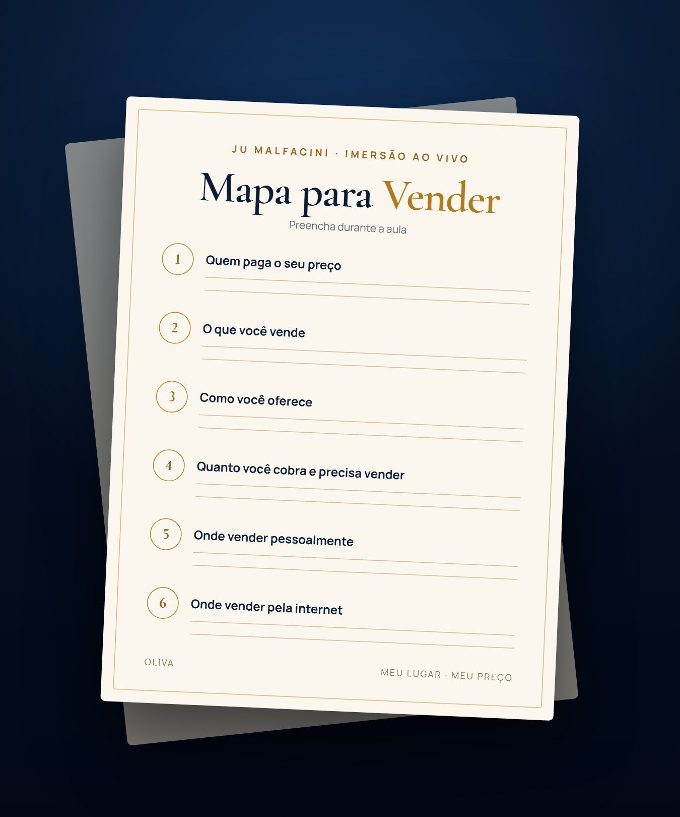 O Mapa para Vender com os 6 passos, a folha que você preenche durante a imersão